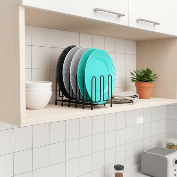 Stativ til låg og tallerkener metal sort foldbart 8-74 cm