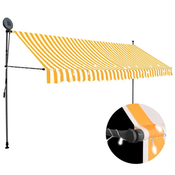 vidaXL Manuell infällbar markis med LED-ljus 350 cm vit och orange