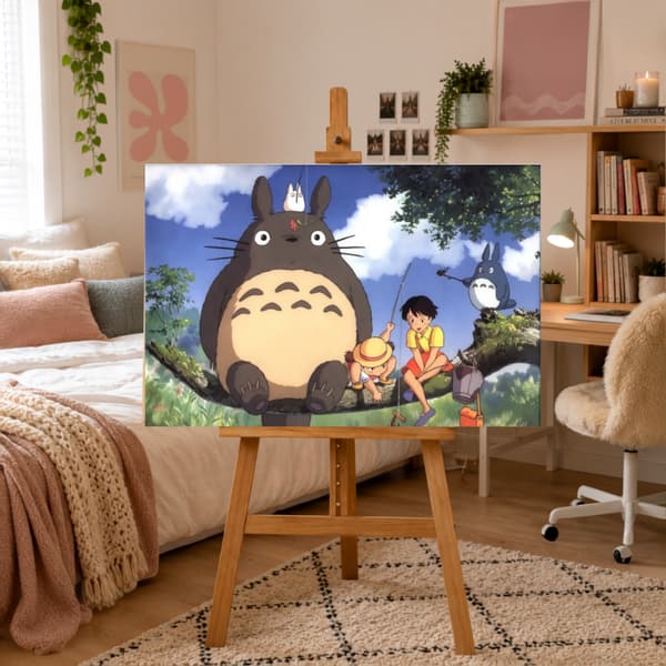 Mal efter nummer billede med ramme Totoro 70x50 cm