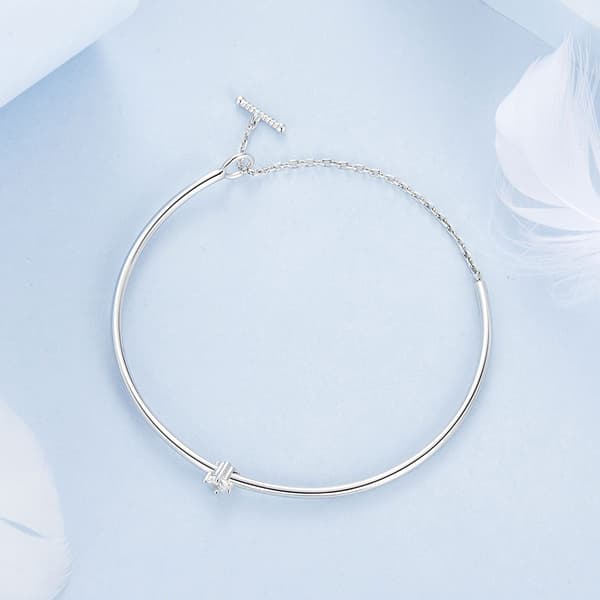 Stift armband med kristall, 925 silver, 18 cm