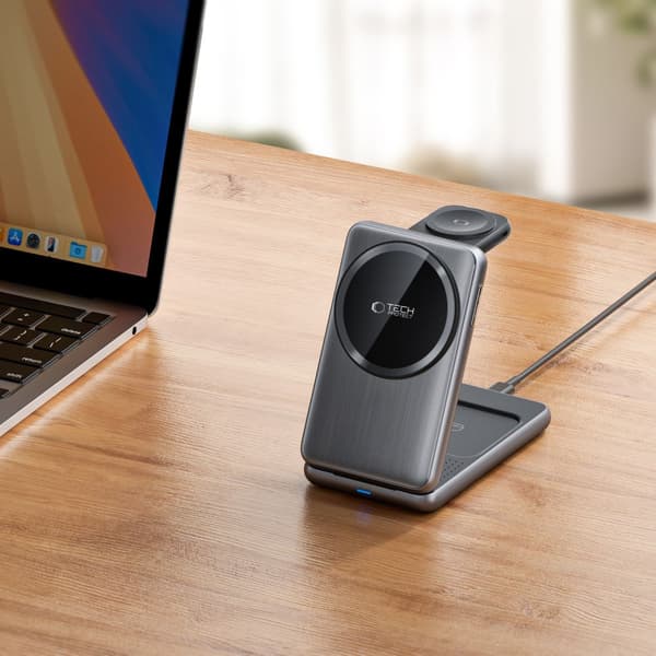 TECH-PROTECT QI15W-A42 3-i-1 magnetisk Magsafe trådløs oplader Spacegrå