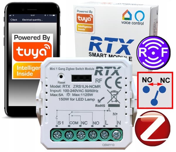 RTX SPÄNNINGSFRI NC NO MINI-relämodul TUYA ZigBee + RF-styrenhet