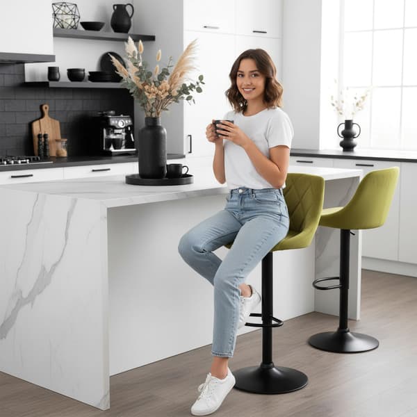 Cydro Sort Oliven Velour Barstol