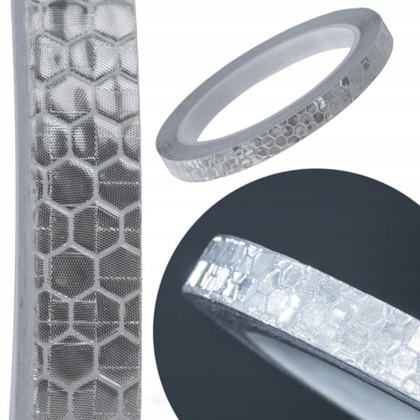 Reflekterande självhäftande tejp 8m x 1cm silverfärgad för fälg båge hjälm