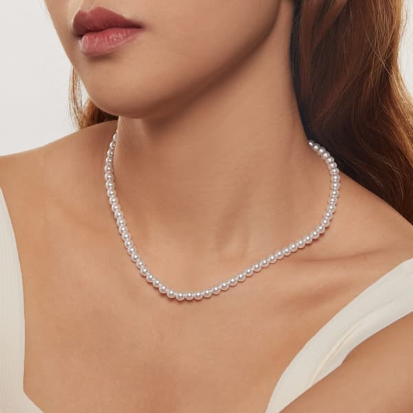 Silverhalsband med pärlor, 925 silver, storlek S, 45 cm