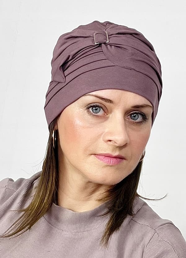 Rosalia Aubergine Turban av bambu, dubbelhatt, även efter kemoterapi
