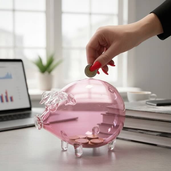 Stor rosa glasspargris för en flicka, present till bröllop