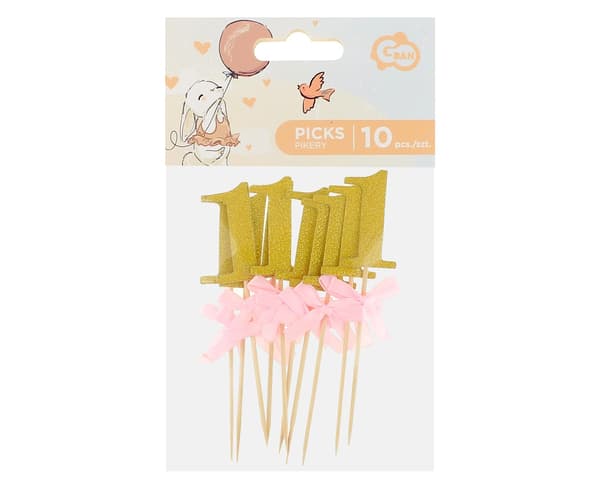 Cupcakeplukkere CYFRA 1, til 1-årig, pink - 10 stk.