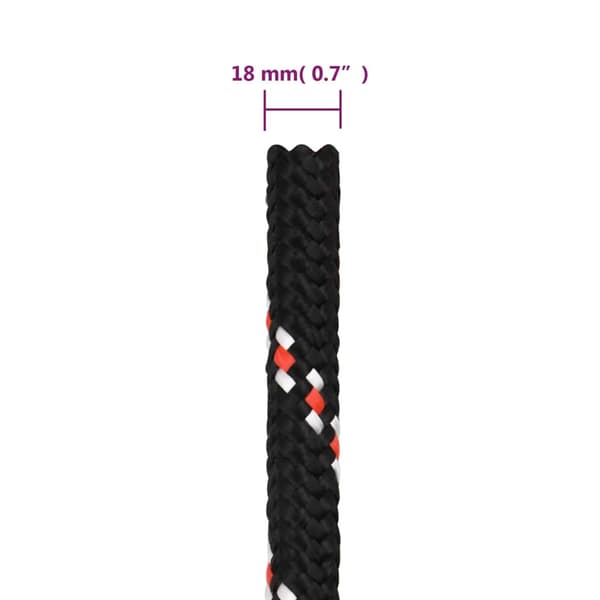 vidaXL sejltov, sort, 18 mm, 25 m, polypropylen