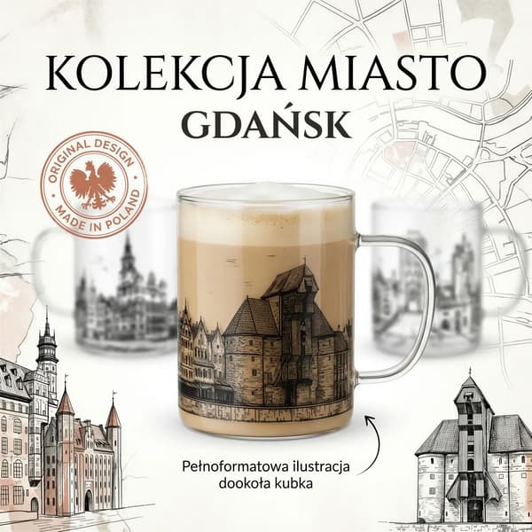 GLASMUGG GDAŃSK 0,4L TRANSPARENT MED SVART TRYCK