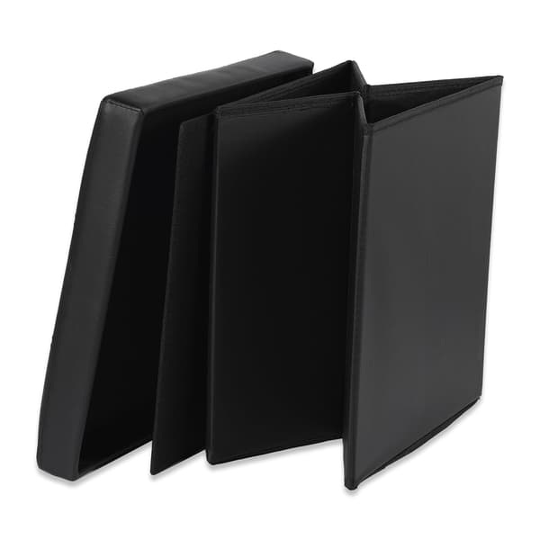 Foldbar puf L med knapper - 38x38x38cm, sort øko-læder