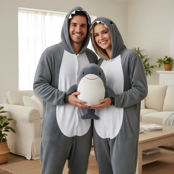 Kigurumi pyjamas kostume grå haj XL: 175-185 cm