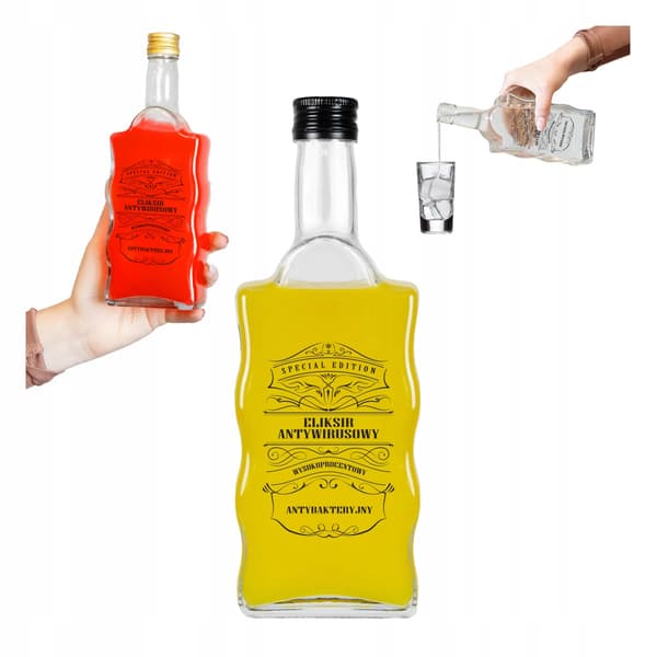 5x FALA FLASKER 500 ml MED TRYK ANTIVIRUS ELIXIR 0,5L til alkohol