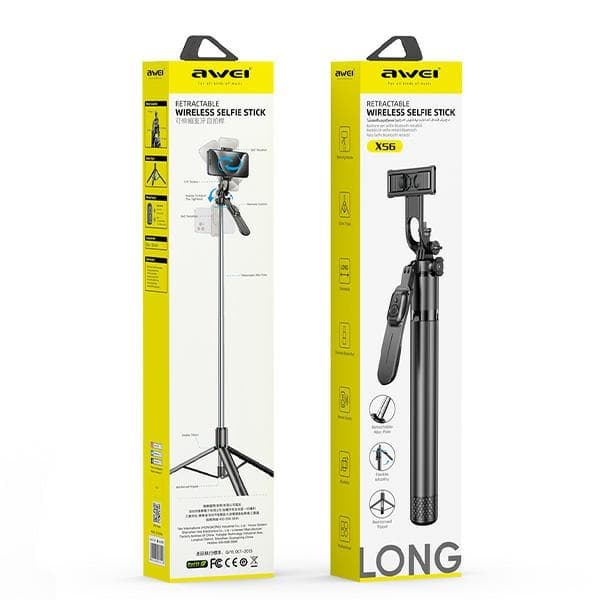 AWEI Selfie Stick X56 sort/sort aluminium/aluminiumslegering