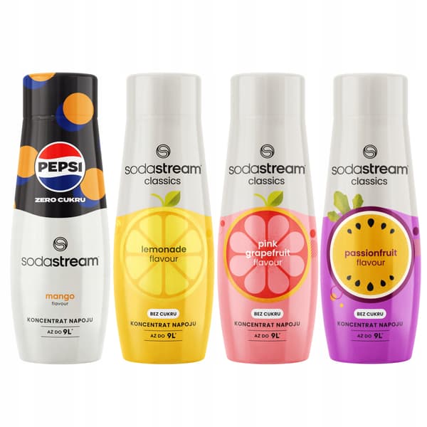4 Sodastream Pepsi Max Mangosirap + Zero Lemonade + Grapefrukt + Passionsfrukt