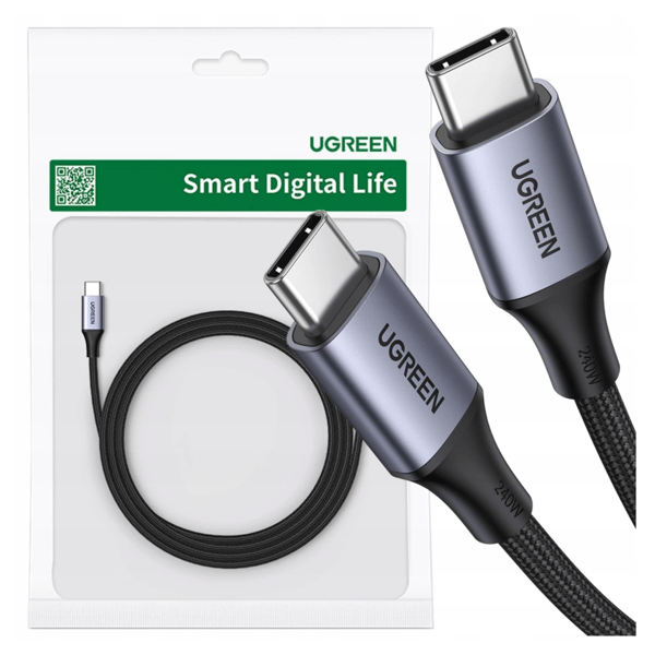 Ugreen US535 USB-C / USB-C PD-kabel 240W 5A 1m - Grå