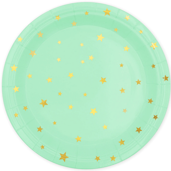Gröna tallrikar med guldstjärnor fest 23 cm 6 st