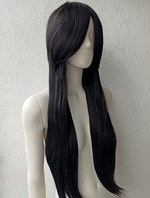 Sort lang paryk med blondehætte til cosplay anime