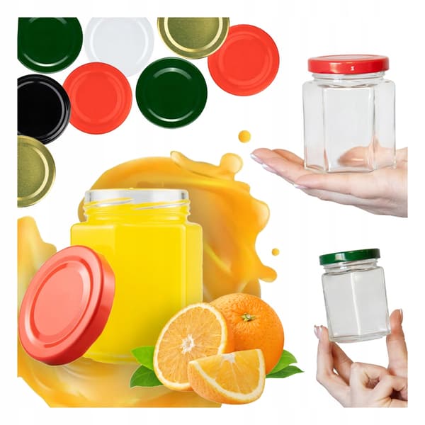 5x GLASKRUER 200ml Sekskantet Til Marmelade, Honning, Konserves, Krydderikrukker
