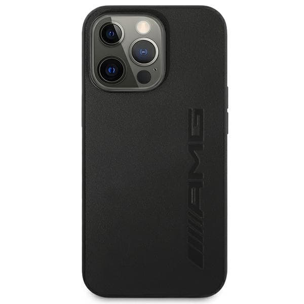 AMG AMHCP14XDOLBK iPhone 14 Pro Max 6.7 sort/sort hårdt cover læder varmpræget