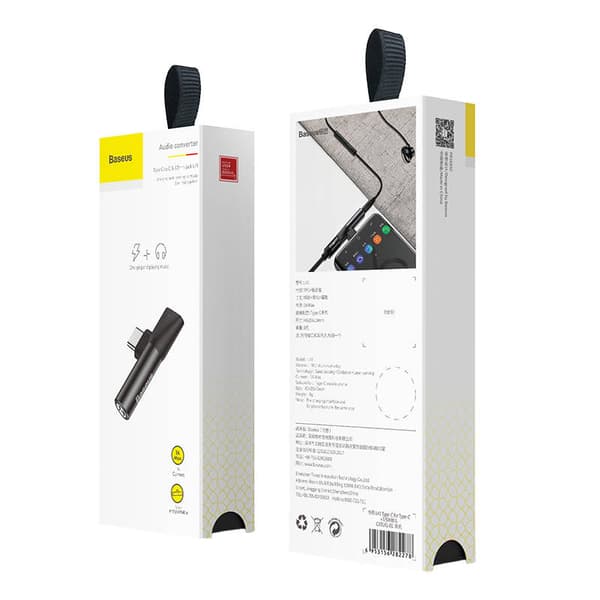 Baseus USB-C till minijack 3,5 mm ljudadapter + USB-C (svart)