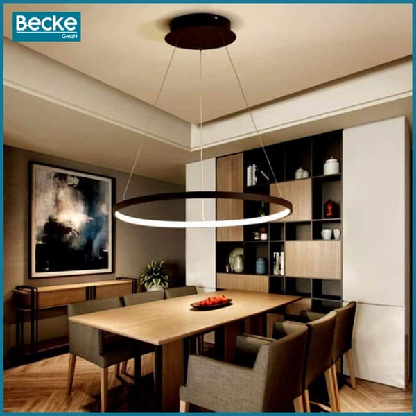 Ring LED loftlampe, matsort, 25W, moderne, industriel, hængende, lang, neutral