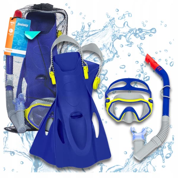 Dykset mask med snorkel simglasögon och fenor