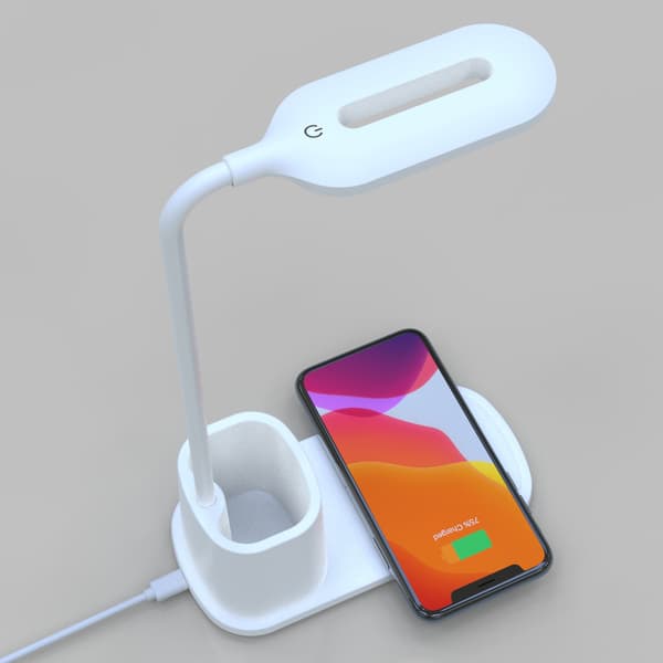 Skrivebordslampe LED hvid dobbelt touch ur LCD-display USB