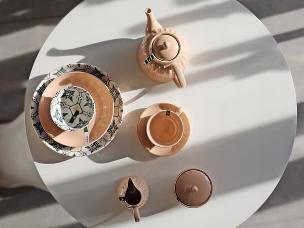Sukkerskål 220 ml keramik mosaik beige linje