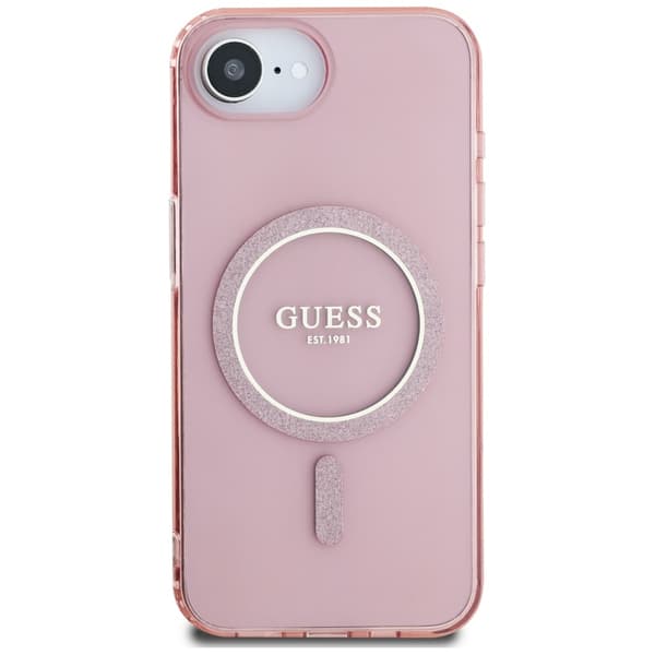 Guess IML Glitter Circle MagSafe-etui til iPhone 16e i lyserødt