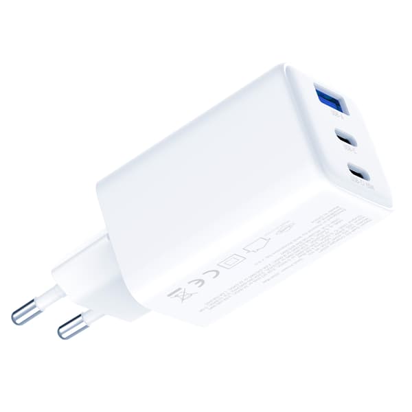 Tillbehör - 3mk Hyper GaN-laddare 65W QC4+ PD PPS USB 1A2C Vit EU