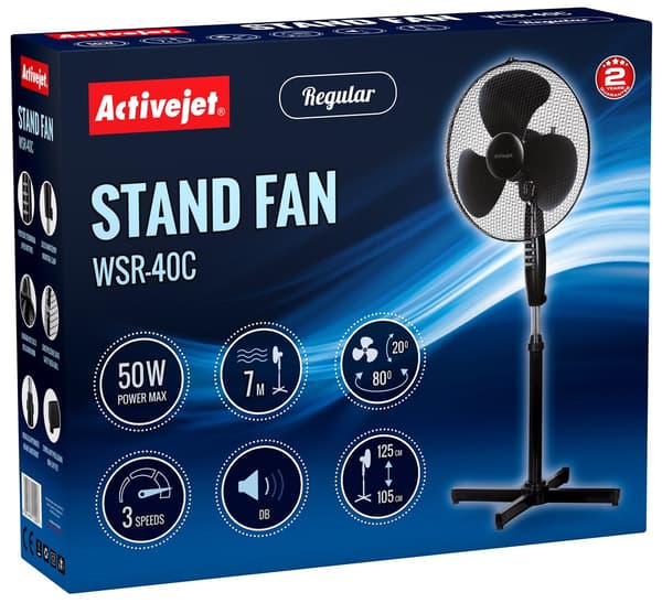 Activejet Regular WSR-40C Stående Fläkt Svart, 50 W, 40 cm