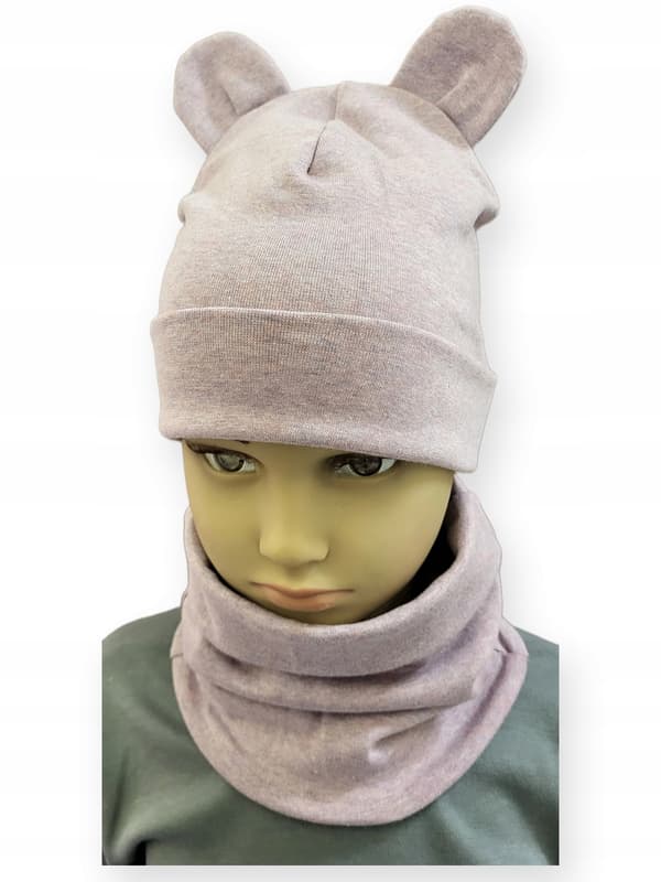 Set Hatt + Halsduk 74-80-86 för barn med öron 40-44 Lila Melang