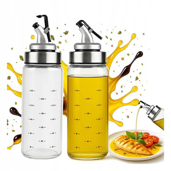 Glasflaskedispenser med skala 300 ml til olie, sauce, eddike, sirup