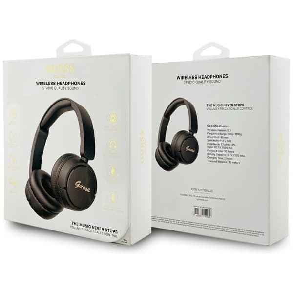 Guess Metal Logo Script Over-Ear Hörlurar – Svarta