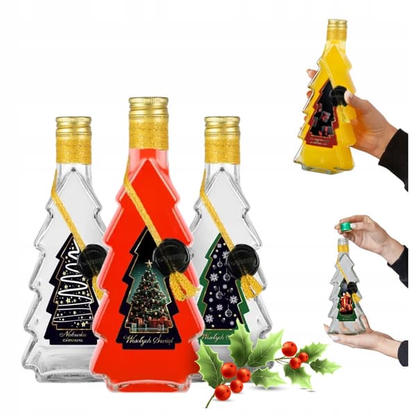 5x flasker JULETRÆ 500ml PYNTEDE JULEFLASKER til julelikørvin