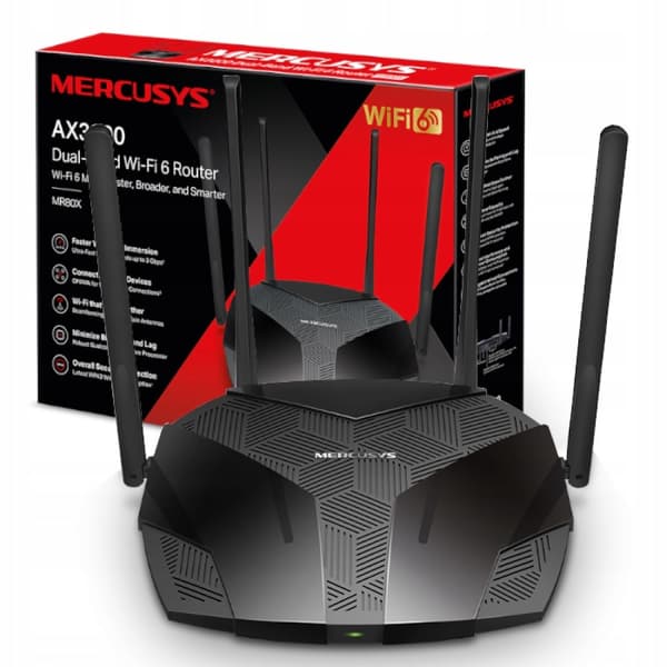 Mercusys MR80X WiFi 6 Router, Hastigheder Op Til 3 Gbps, 4 Antenner