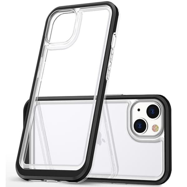 Gennemsigtigt 3-i-1 silikone-cover til iPhone 14 med ramme, sort