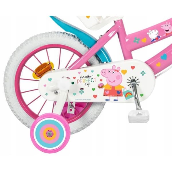 TMS 14" Gurli Gris børnecykel, lyserød, med sidehjul