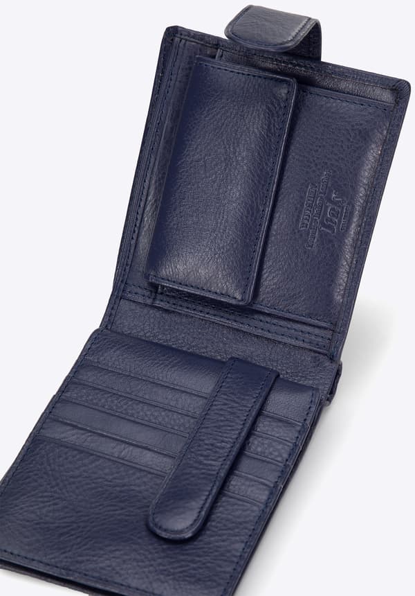 Wittchen Men's Leather Wallet with Snap Closure, Navy Blue, Natural Leather