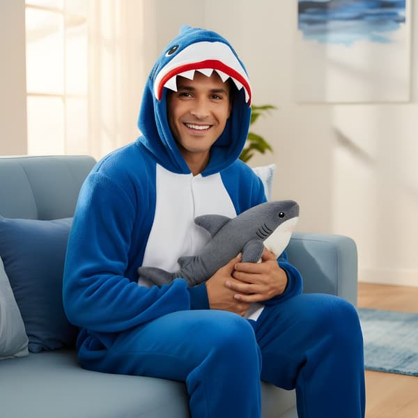 Kigurumi-pyjamas blå haj storlek 145-155 cm