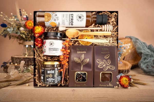 Presentkorg Sett med te kaffe konserver låda present konserver
