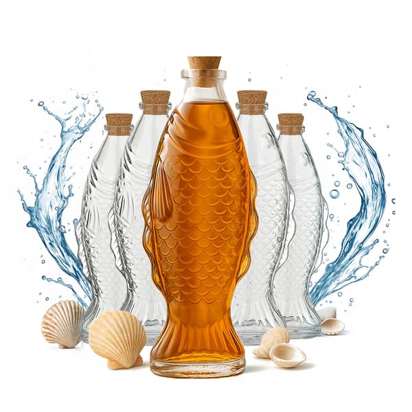 5x Glaskaraff FISH 500ml flaskor för alkoholvattenvasdekoration 0,5l