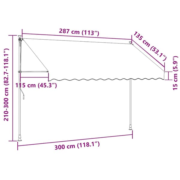 vidaXL manuel rullemarkise, 300 cm, cremefarvet