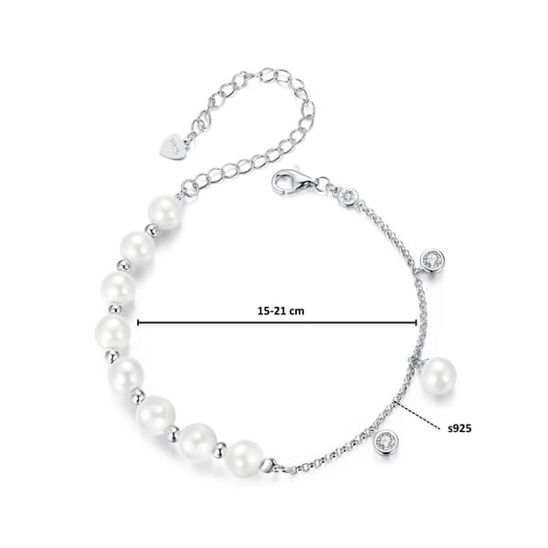 Silverarmband med kristaller och snäckskalspärlor, 925 silver