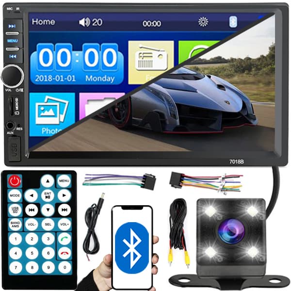 QIKtech Autoradio Bluetooth USB 2DIN 7" Näyttö + PERUUTUSKAMERAsarja
