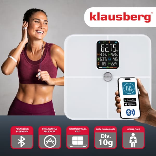 ÄLYKÄS IOS ANDROID ANALYYTTINEN KYLPYHUONEVAAKA KLAUSBERG KB-7941