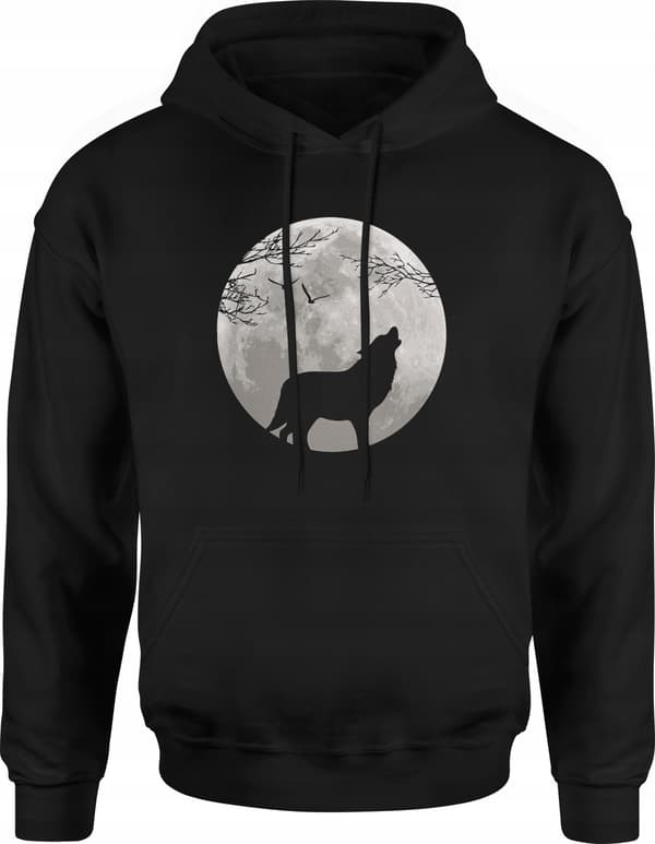 WOLF HERRESWEATSHIRT MED ULVEPRIKT MÅNE 3XL MED HÆTTE