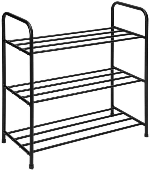 TIKI sort metal skohylde, 3 niveauer