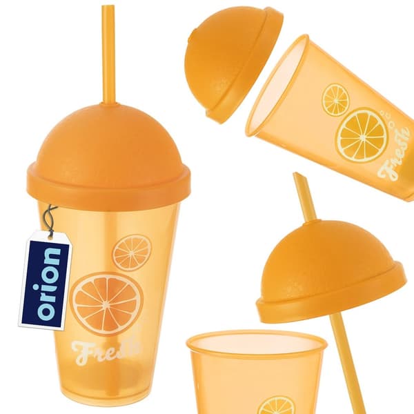 Plastikkop med låg og sugerør 450 ml
